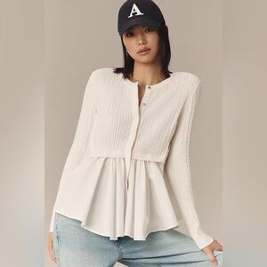 Anthropologie White Peplum Cardigan